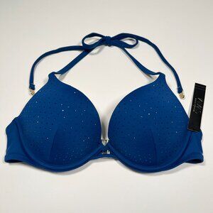 Victoria Secret 38DD Bombshell Push Up Bikini Top Shine Add 2 Cups Sapphire Blue